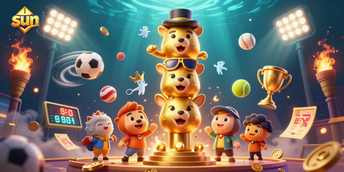 Experience thrilling sports betting action with the sun-themed dynamic 3D totem illustration.