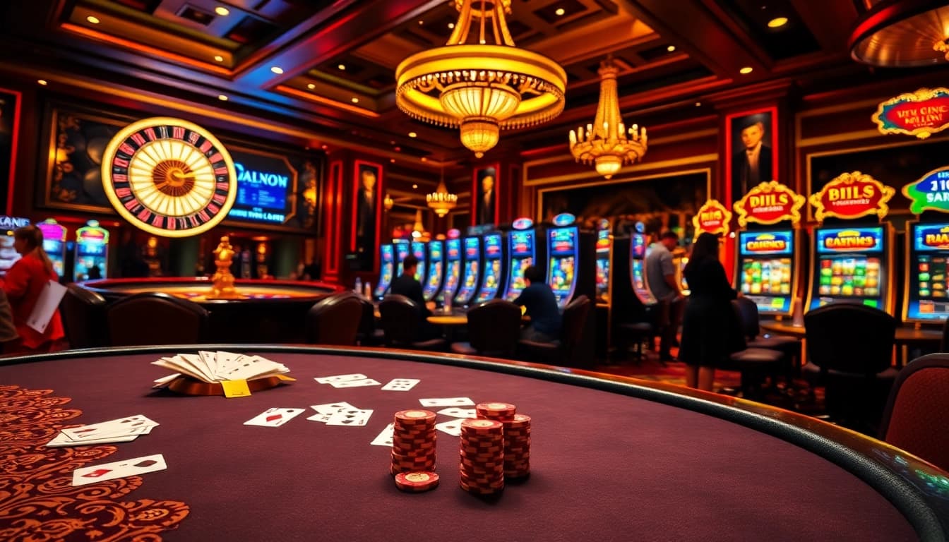 Experience thrilling gambling action at https://onew88.com/ with vibrant casino tables and colorful slot machines.
