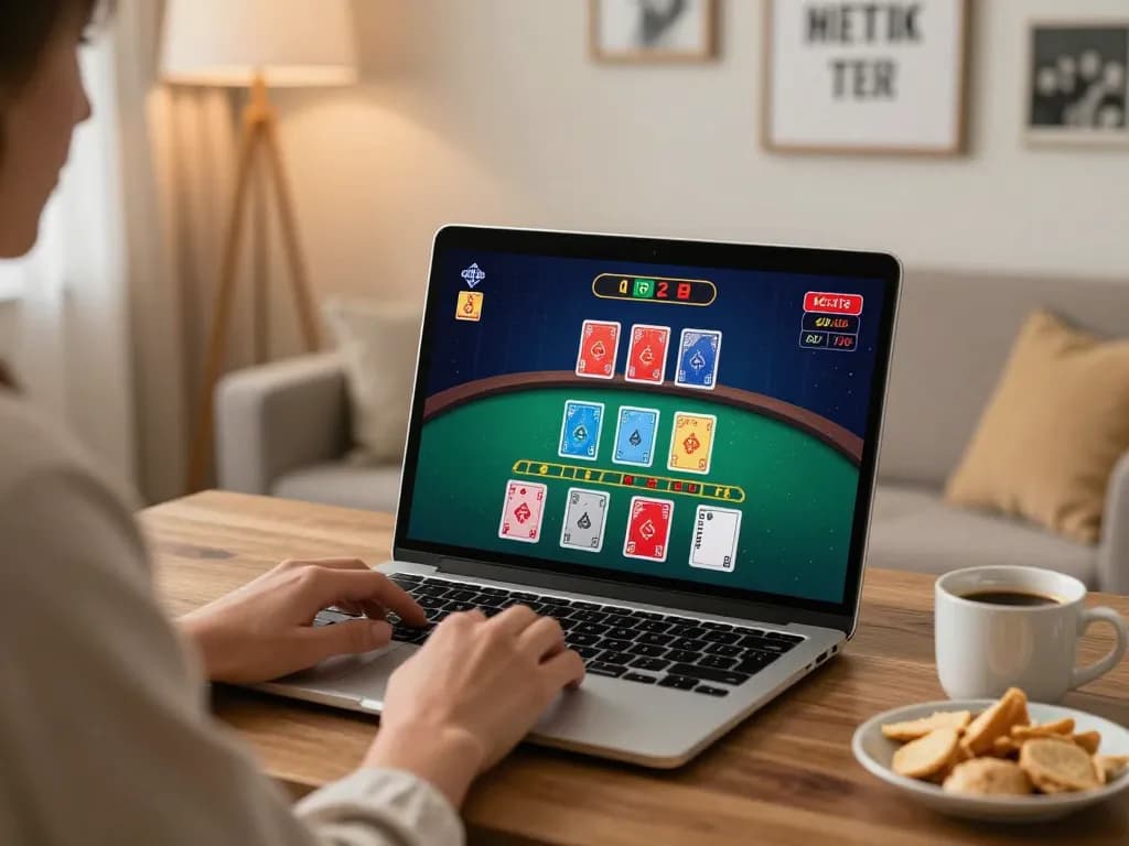 RR88 player strategizing in an engaging online blackjack session at home.