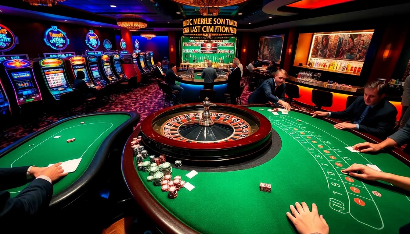 Excited players engaging at the B29 casino tables, showcasing vibrant games and luxury.
