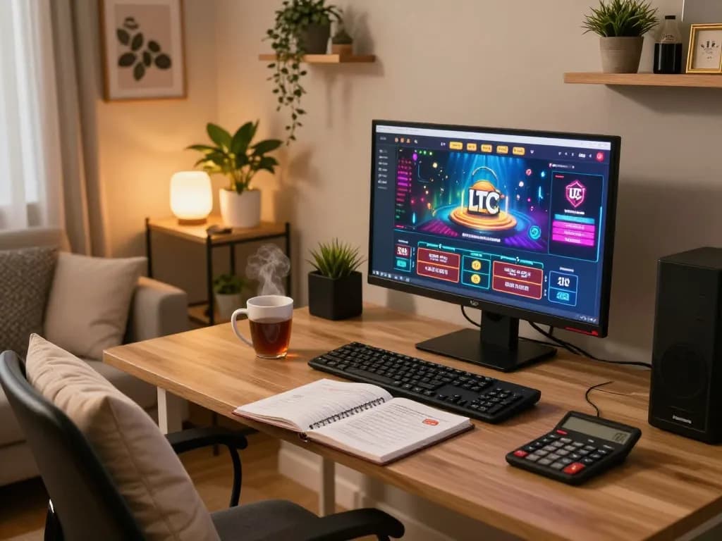 Engaged player using tablet at an LTC casino for online betting strategy
