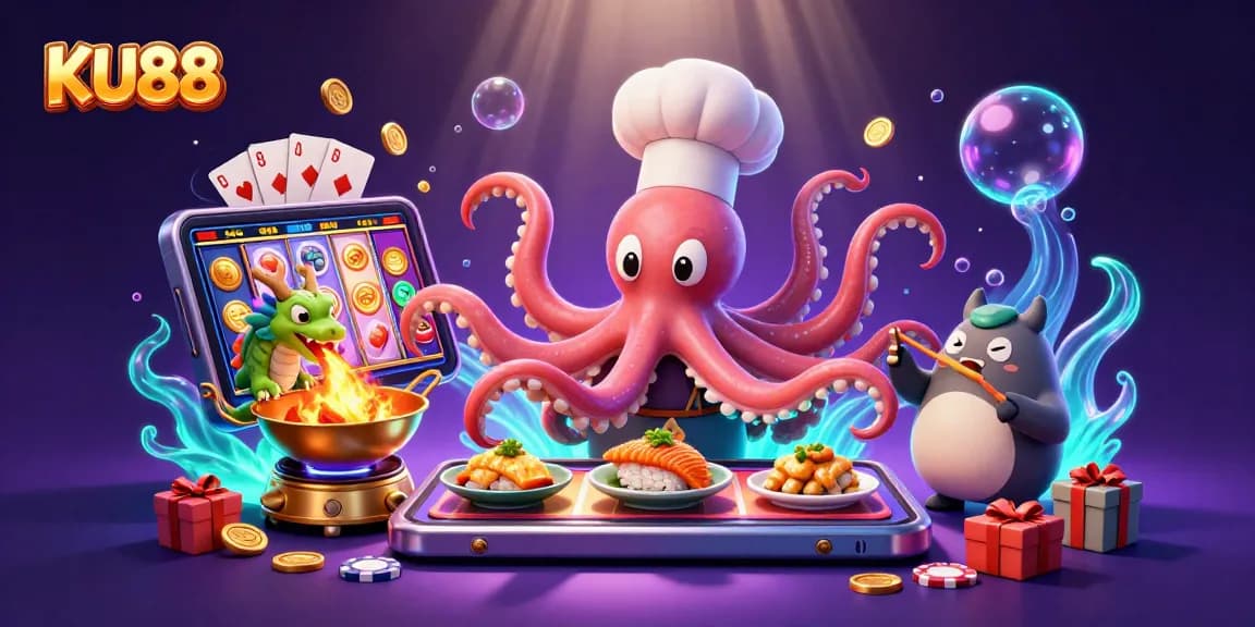 Engage in thrilling casino action with KU88, featuring dynamic characters and vibrant gaming elements.