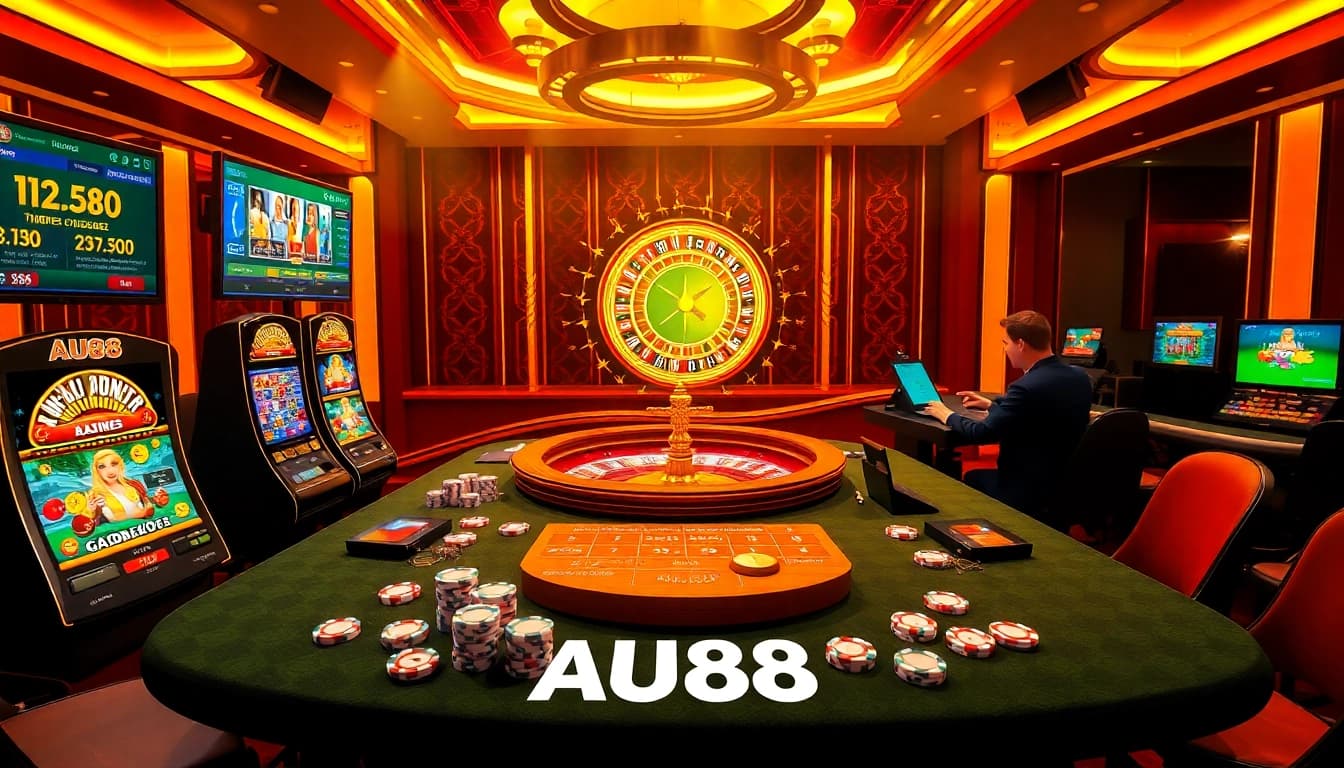 Experience thrilling gameplay at AU88 with interactive casino elements and vibrant slot machines.