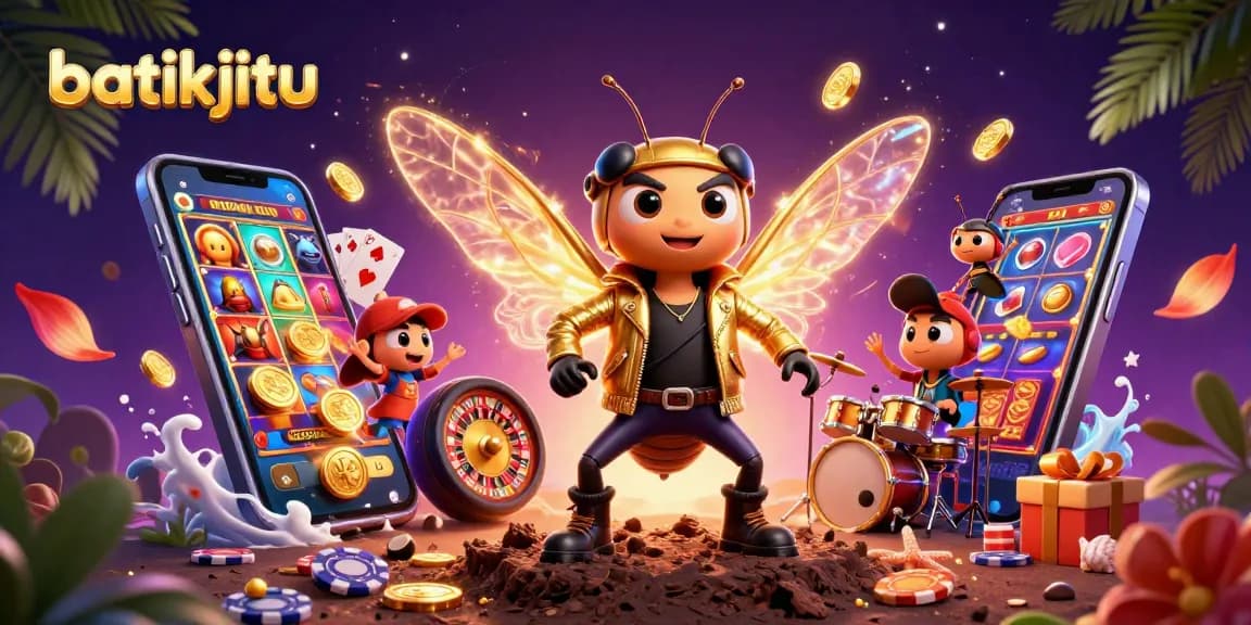 Bermain di batikjitu dengan karakter kartun yang meriah, dikelilingi elemen game kasino.