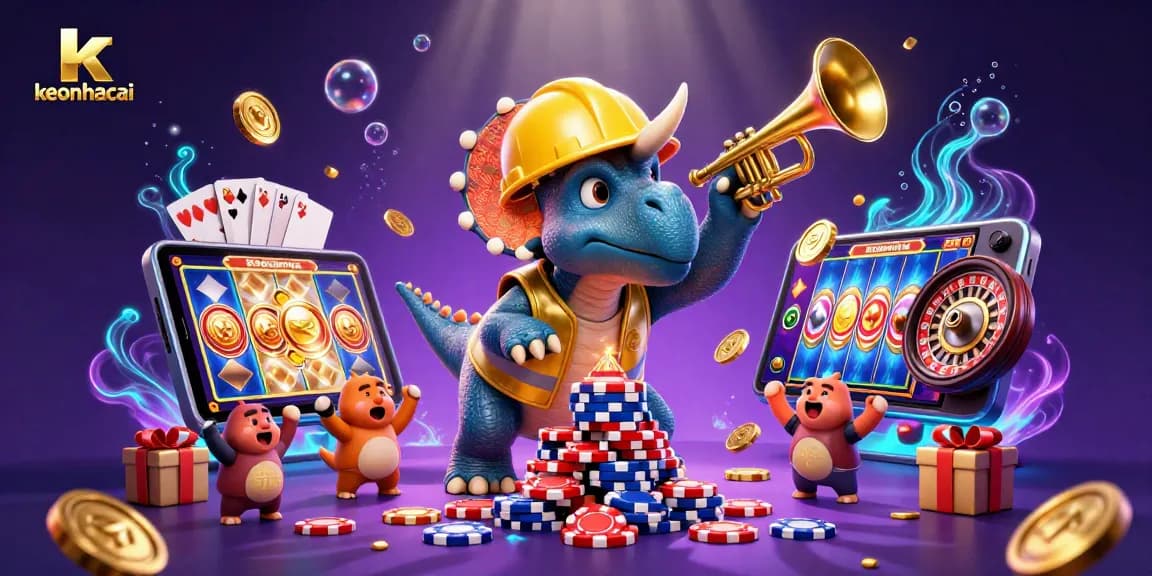 Experience thrilling betting strategies with keonhacai, featuring dynamic characters celebrating casino wins.