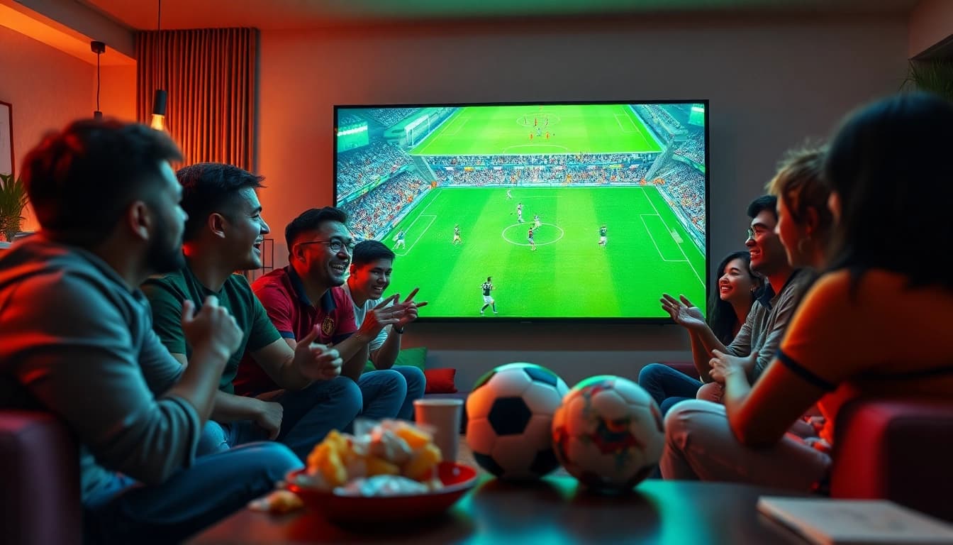 Exciting scene of fans enjoying live soccer on lương sơn tv, showcasing community spirit and vibrant atmosphere.