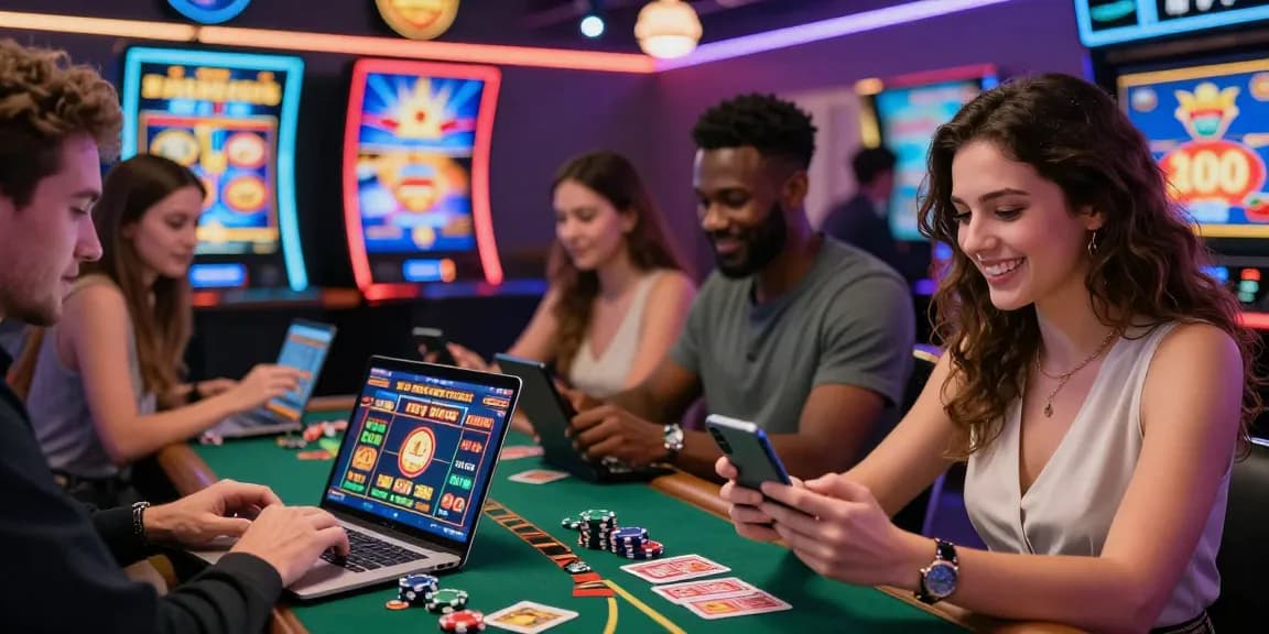 Exciting scene of players enjoying games from mhfe.org.uk credit card casinos list, showcasing vibrant online casino environment.