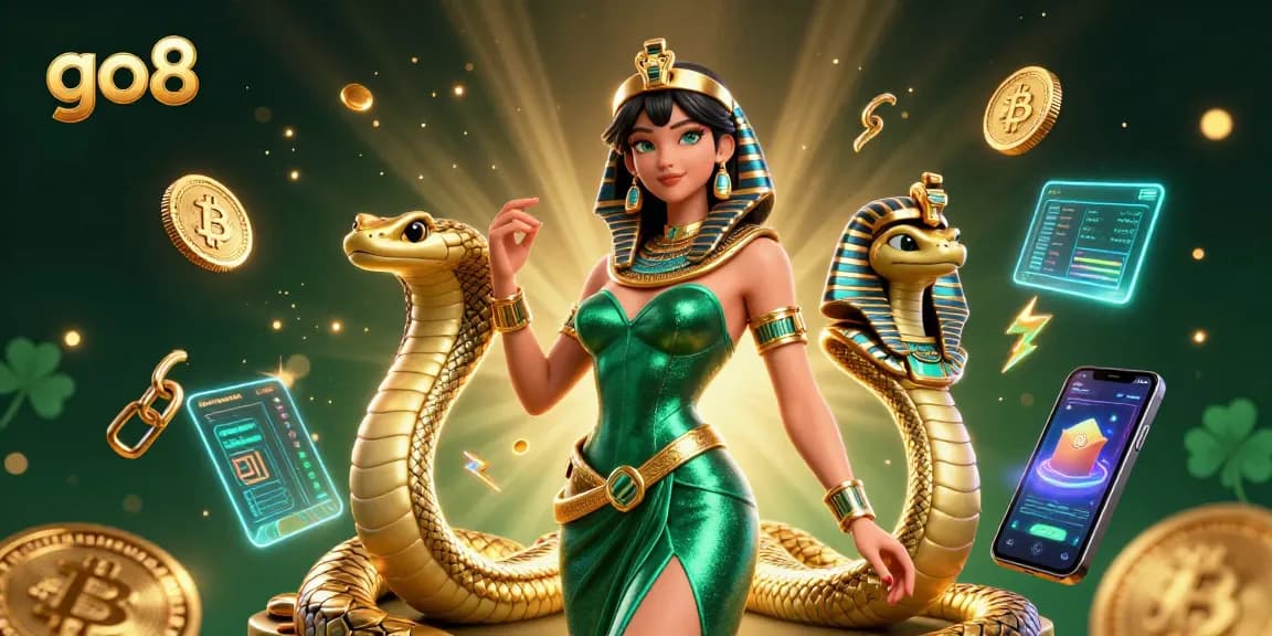 Experience top winnings at go8, a vibrant scene of luxurious casino elements and characters.