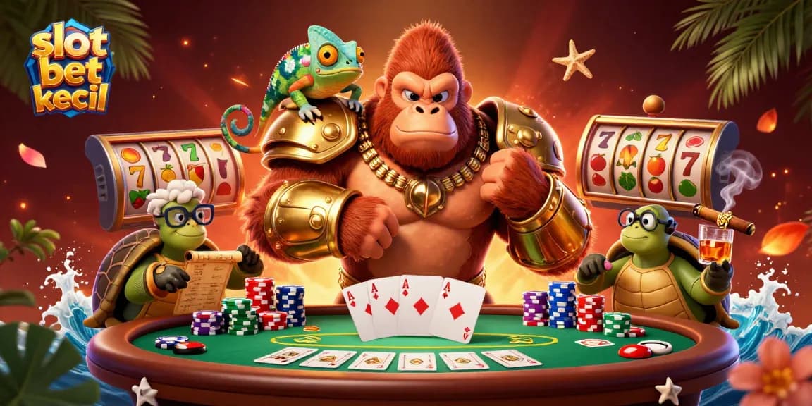 Experience the thrill with slot bet kecil as colorful characters engage with dynamic casino elements in this 3D illustration.