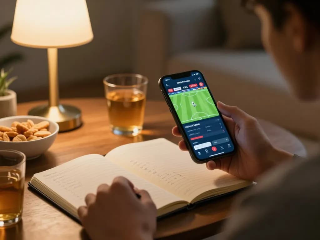 Soi Kèo live soccer betting on smartphone with strategic notes on the table.
