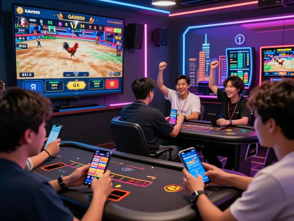 Engaging online betting experience at https://gavn99.org/, showcasing diverse players enjoying cockfighting and casino games in an electrifying atmosphere.