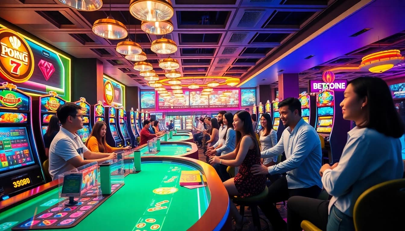 uu88 online gaming platform showcasing a modern casino environment filled with enthusiastic players.
