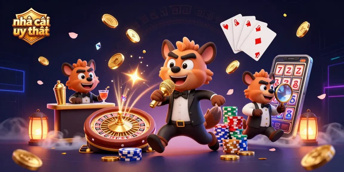 Experience thrills at nhà cái uy tín with fun hyena characters in a vibrant casino atmosphere.
