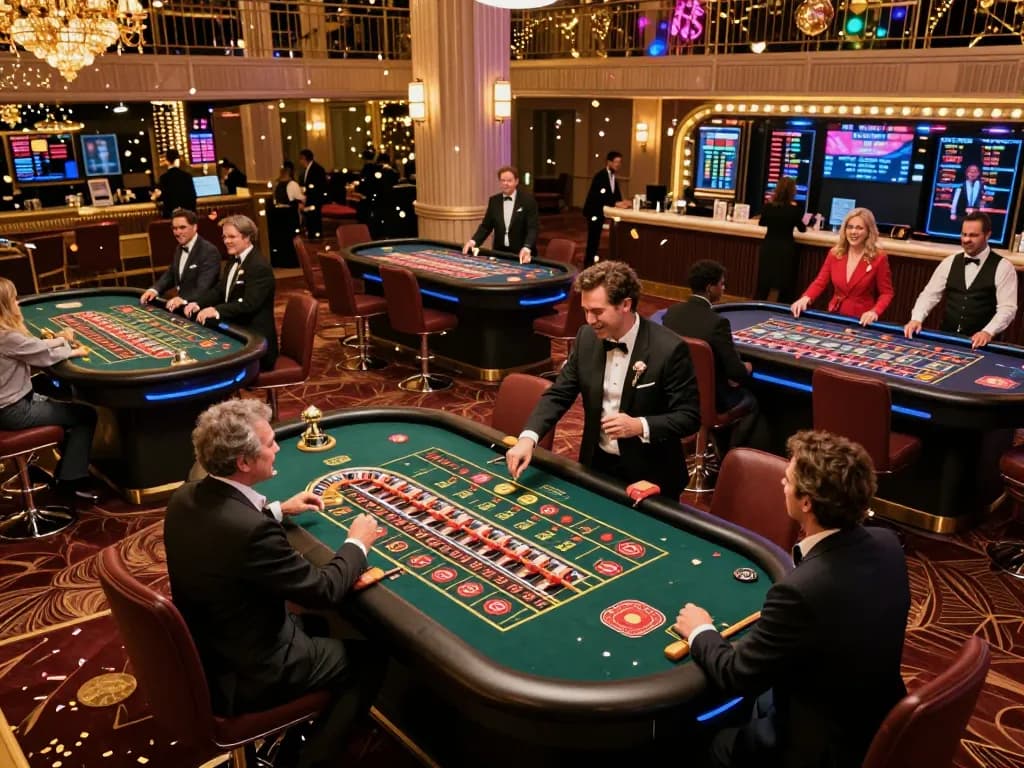 Players celebrating wins at MAX88 casino with festive atmosphere and vibrant roulette tables during the 2026 New Year event.