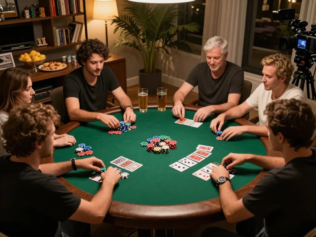 Players enjoying a thrilling game night in MPO08 poker experience, showcasing strategic wins and social interaction