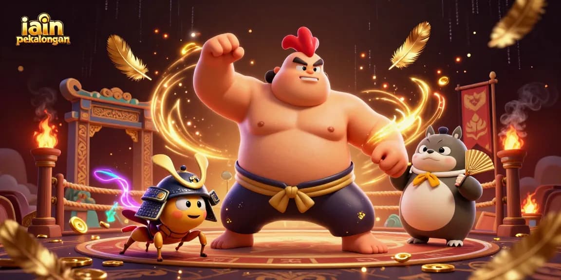 Engage with iain pekalongan in a vibrant casino showdown featuring a powerful sumo rooster.