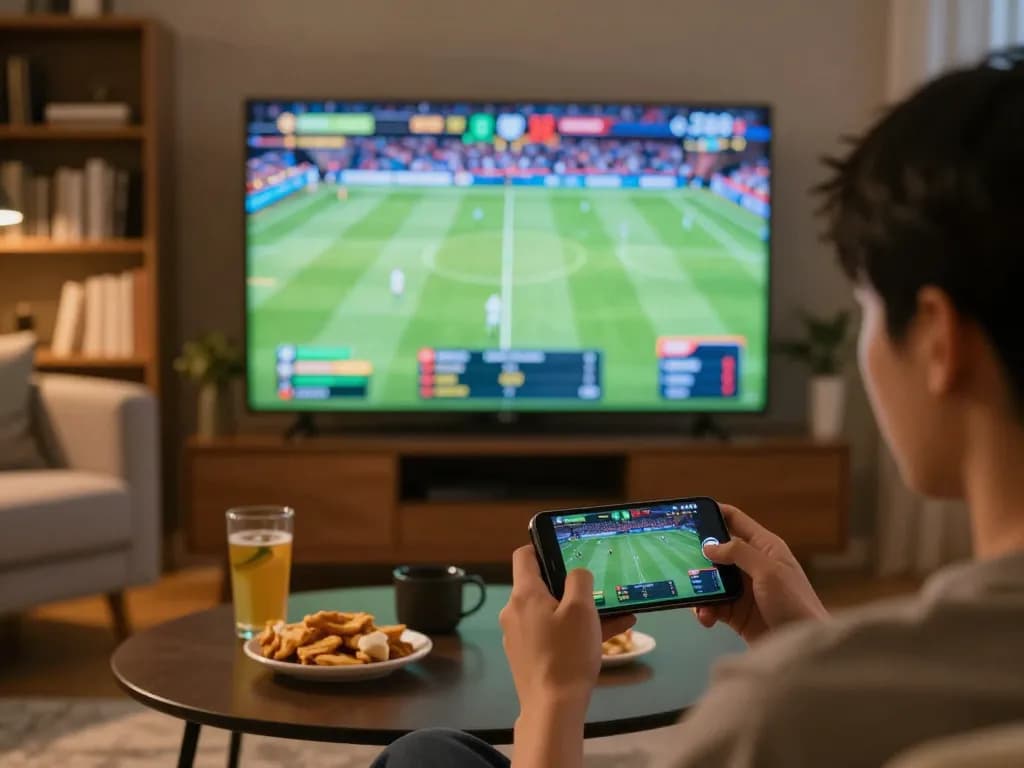 Betting on sports live with xo88 mobile app, capturing excitement in cozy living room.