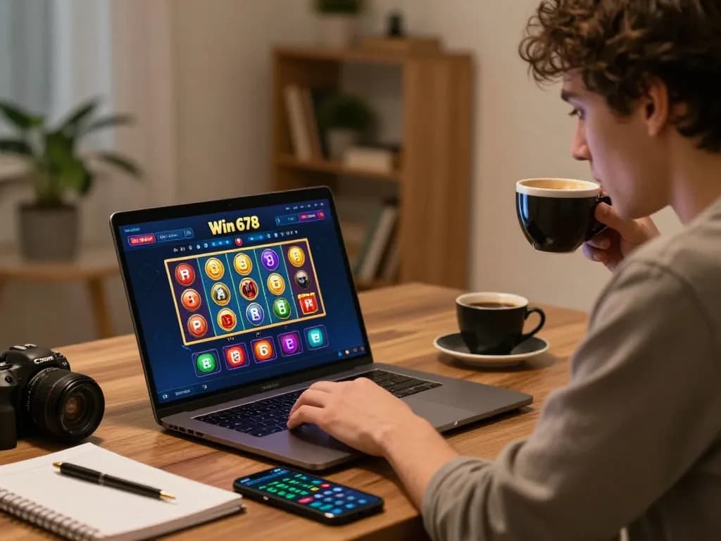 Engaging with the Win 678 platform for online casino gameplay on a laptop.