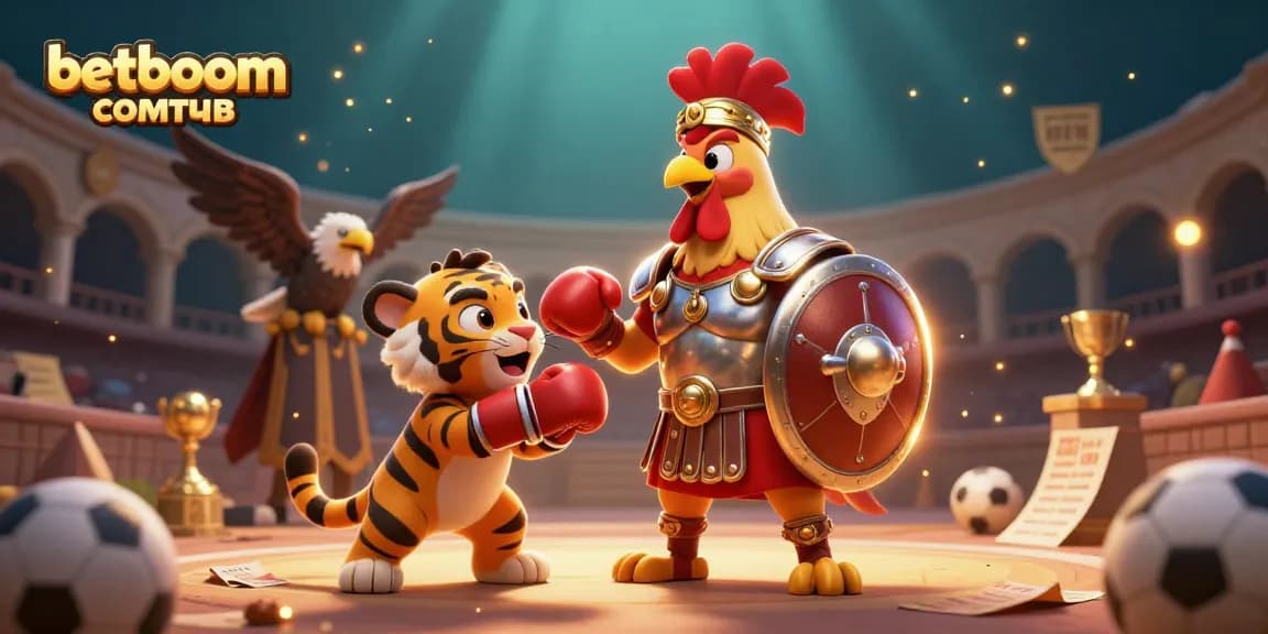 Engage in excitement with betboom скачать as a cartoon rooster and tiger cub showcase sports betting action.