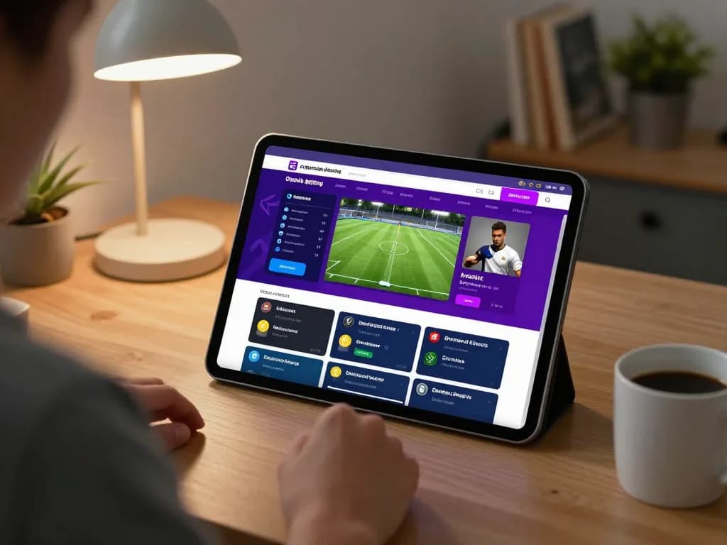 Kèo nhà cái displayed on a tablet showcasing live sports betting options in a cozy home office setting