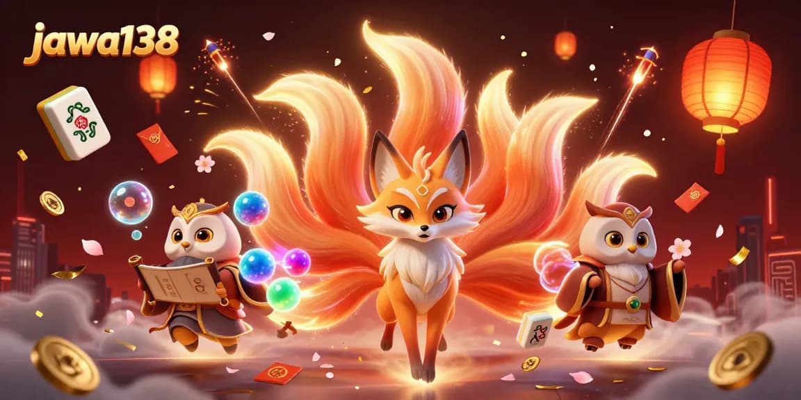 jawa138 menghadirkan ilustrasi 3D yang menakjubkan tentang pengalaman bermain, dikelilingi elemen simbol keberuntungan.