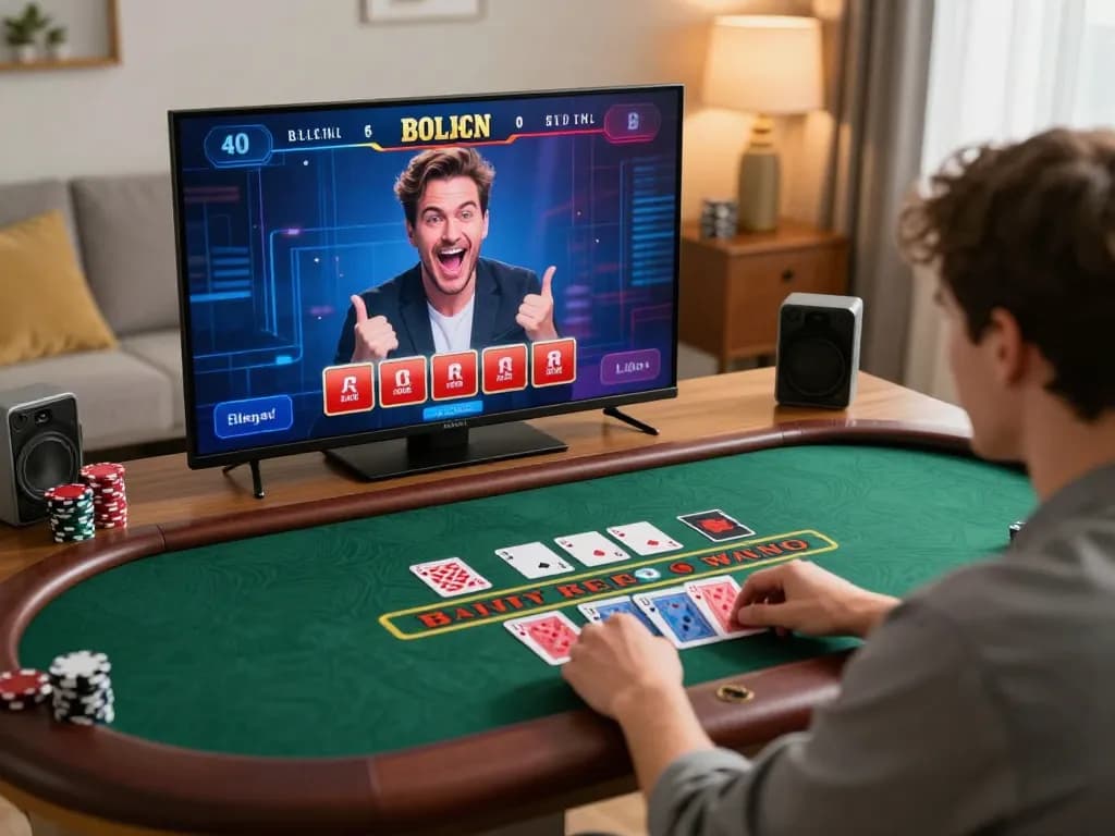 Player enjoying a live dealer blackjack game on RR88, showcasing strategic betting in a cozy home setting.