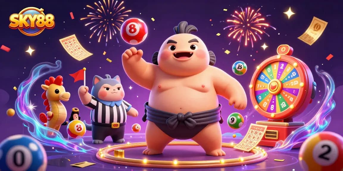 Engage with SKY88's vibrant underwater casino atmosphere featuring animated characters and lottery elements.