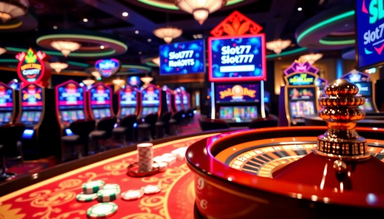 Experience the thrill of slot777 login at a luxurious casino filled with vibrant slot machines and games.