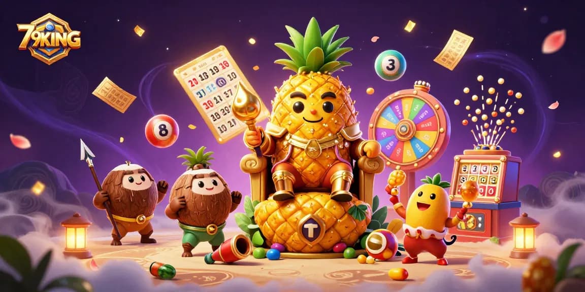 Experience the excitement of 79KING with a vibrant casino illustration featuring dynamic elements.