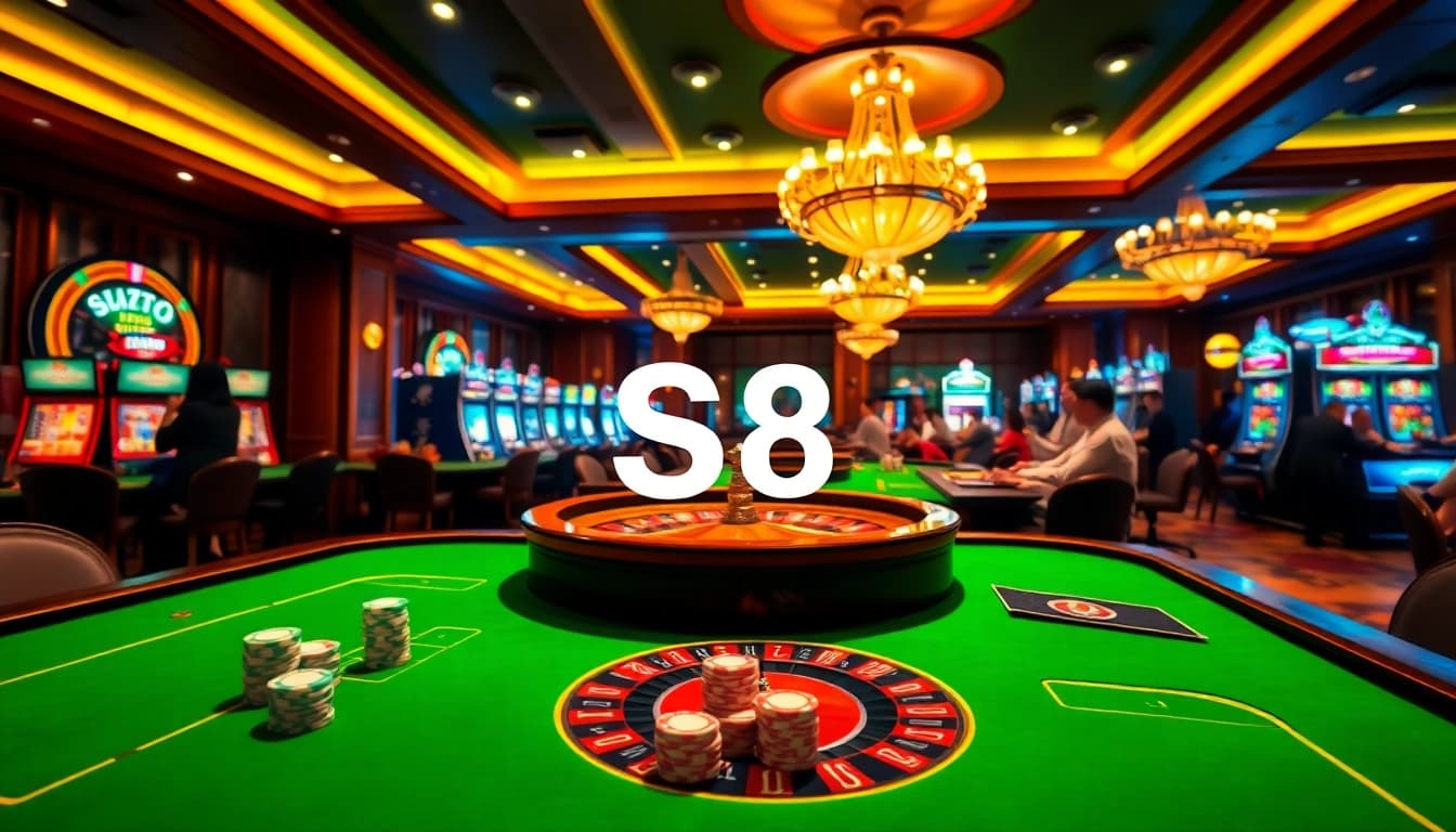 Experience online gaming excitement with S8's vibrant casino atmosphere filled with action.