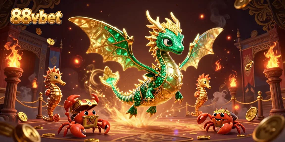 Experience thrilling games at 88vbet with rich visuals of a magical dragon and treasure.