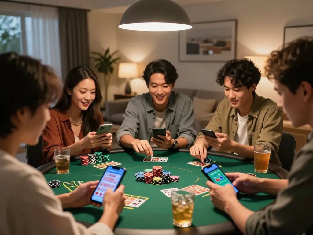 Tài xỉu go88 mobile gameplay showing friends engaged at home game night, creating excitement and strategy.