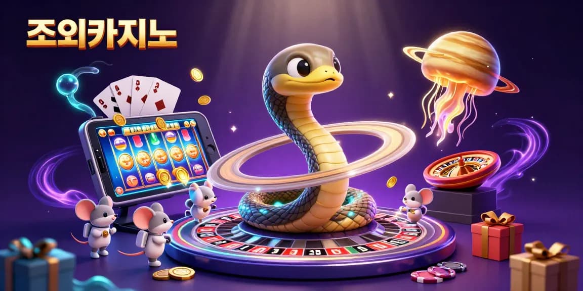 Experience thrilling gameplay at 조이카지노 with 3D cosmic casino elements in a vibrant scene.