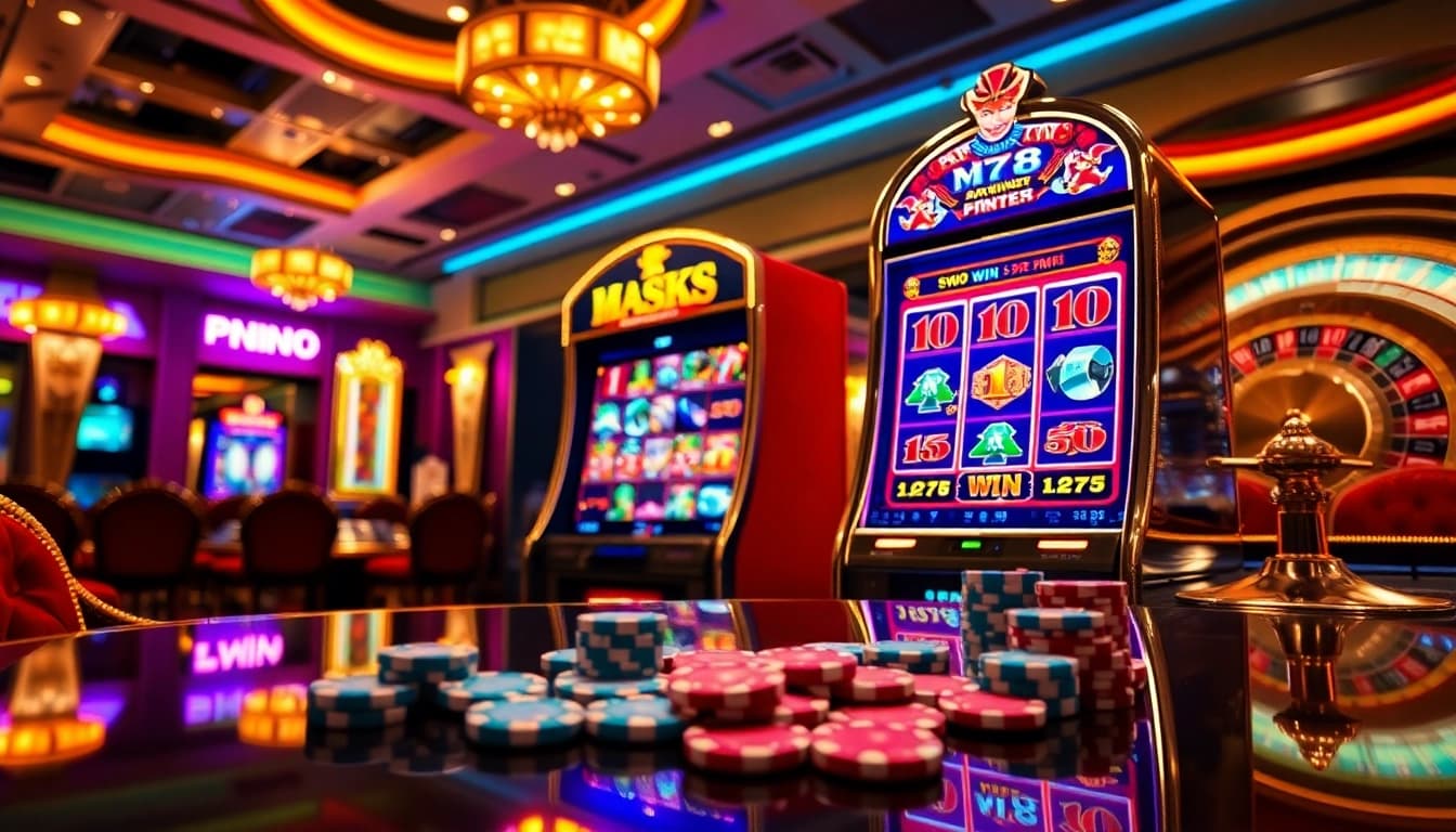 Engaging players at an MK8 slot machine, capturing the thrill and excitement of casino gaming.