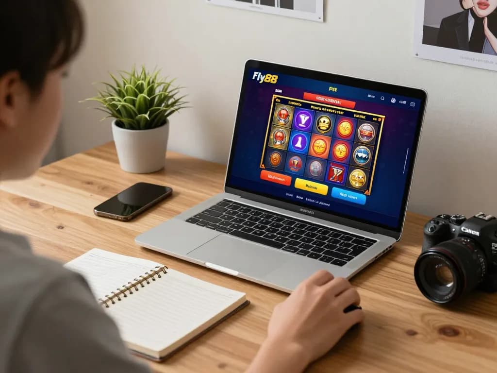 Engaging with Fly88's online casino app for responsible betting in a cozy home setting.