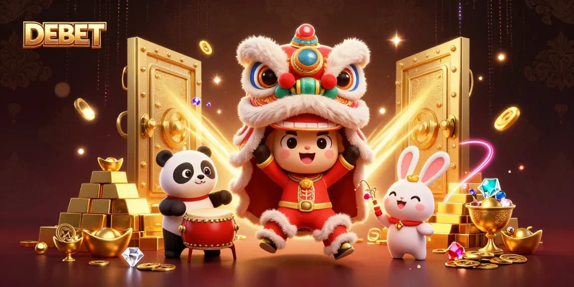 Experience thrilling gameplay at DEBET with vibrant 3D characters dancing amidst treasure