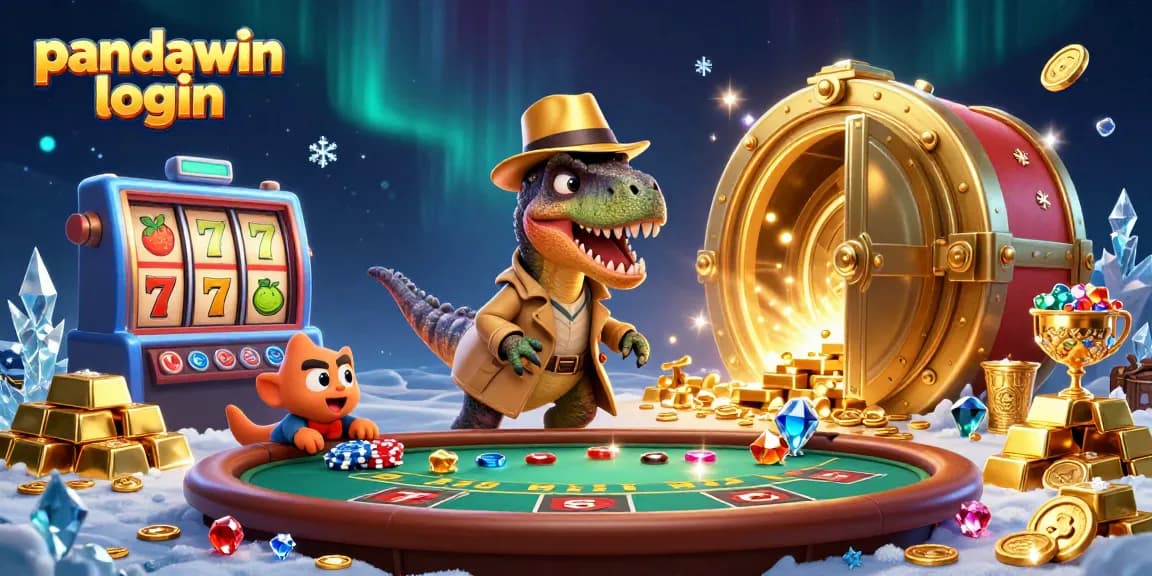 Play with the excitement of pandawin login at this vibrant casino scene filled with characters and treasures.