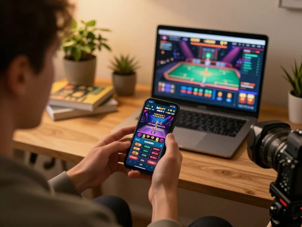 Engaging with kdslot77 mobile app during online gameplay in a cozy home environment.