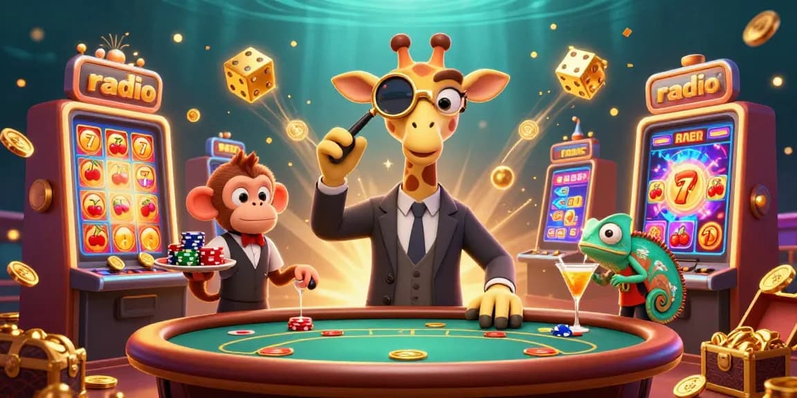 Experience the excitement of WIN79 with a vibrant casino scene featuring a high-roller giraffe and gaming elements.