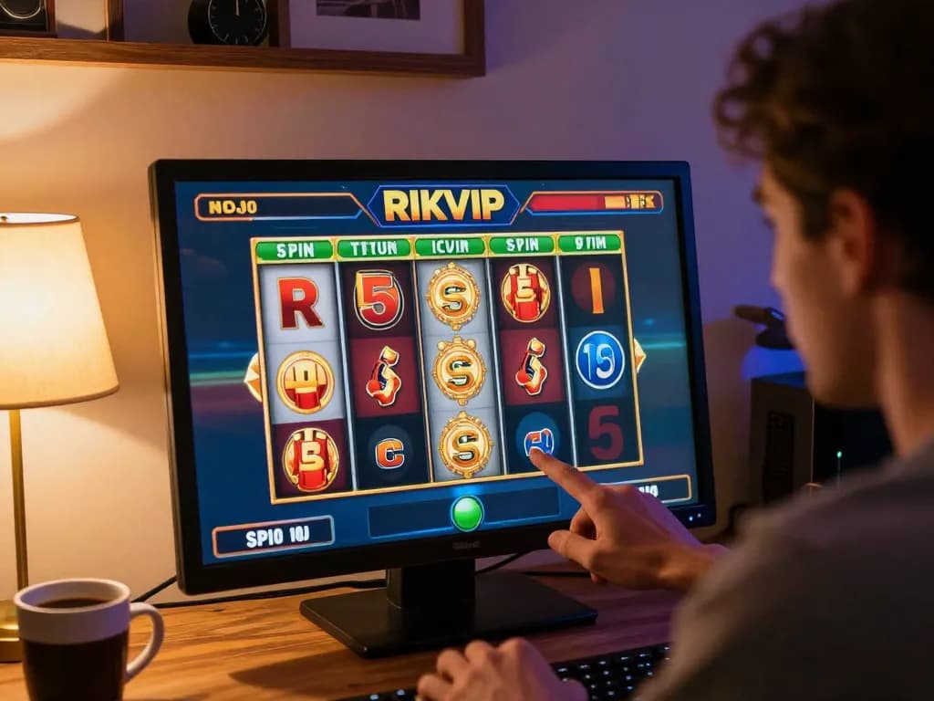 Player enjoying an exciting session on rikvip, preparing to spin the reels on a slot game.