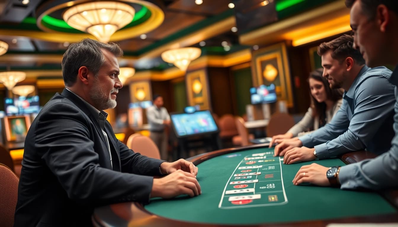Engaging players at a Live Casino table with a professional dealer creating an exciting gaming experience.