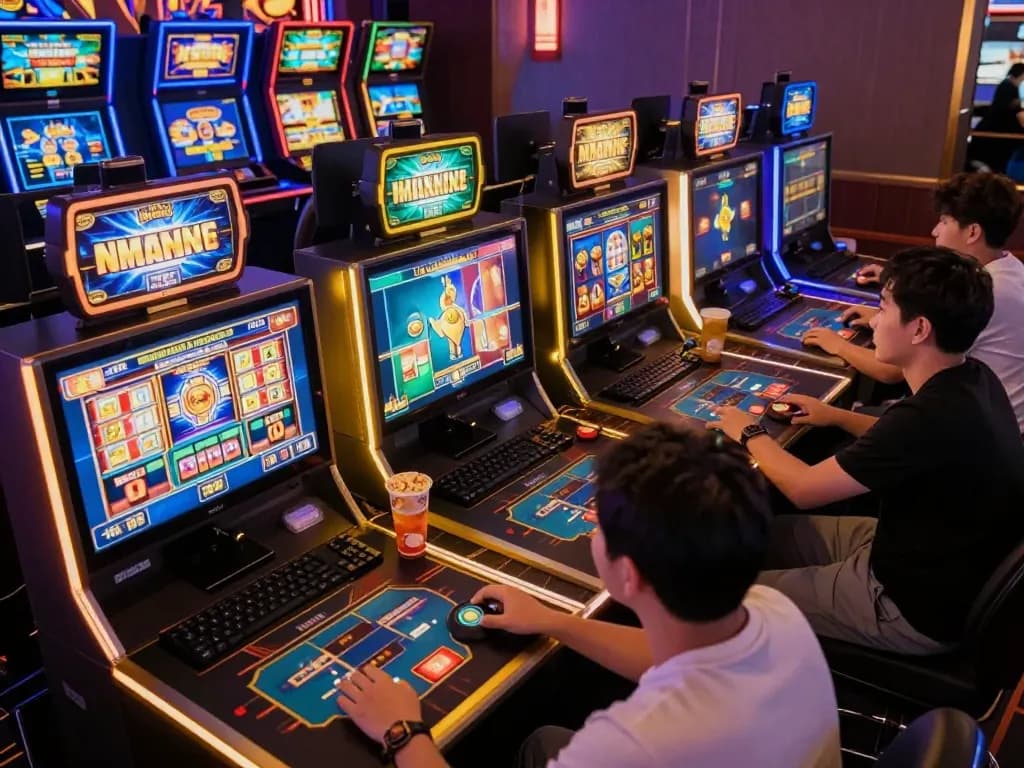 Engaging gameplay at online casino showcasing slot pulsa games with excited players spinning reels