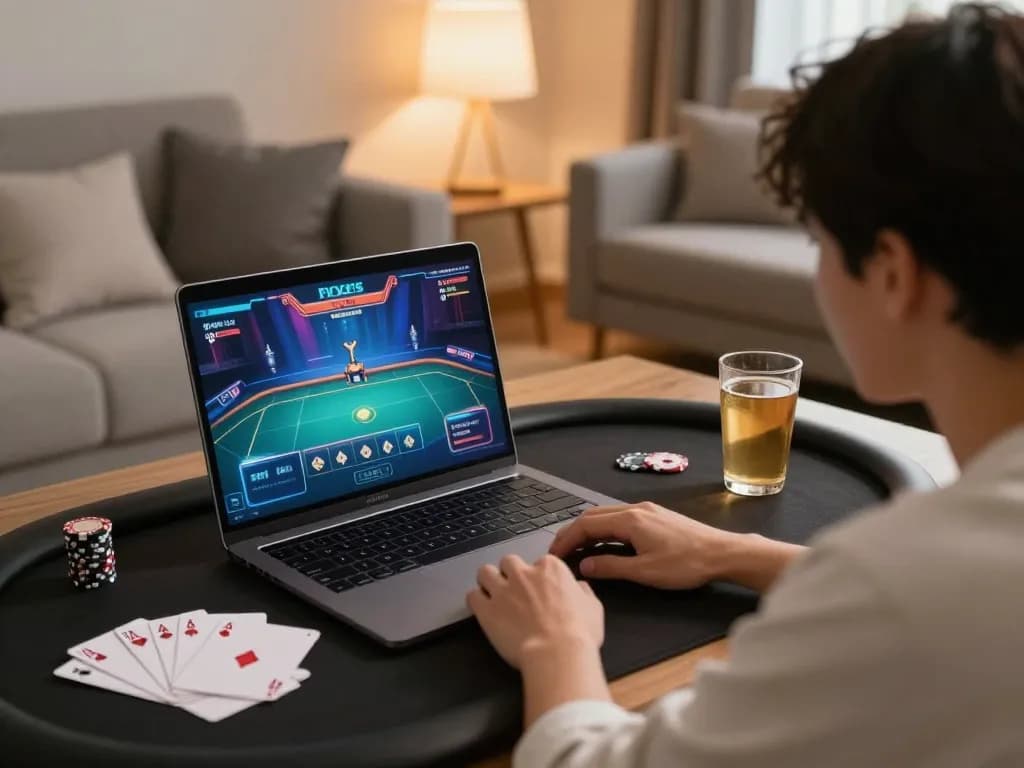 Play engaging online poker at fun79vip with a cozy home setup and vibrant graphics.