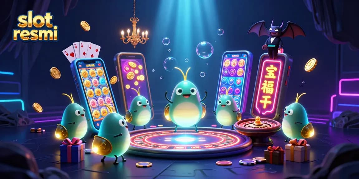 Menangkan permainan slot resmi dengan slot gacor dan dealer bertema dalam ilustrasi kasino penuh warna.
