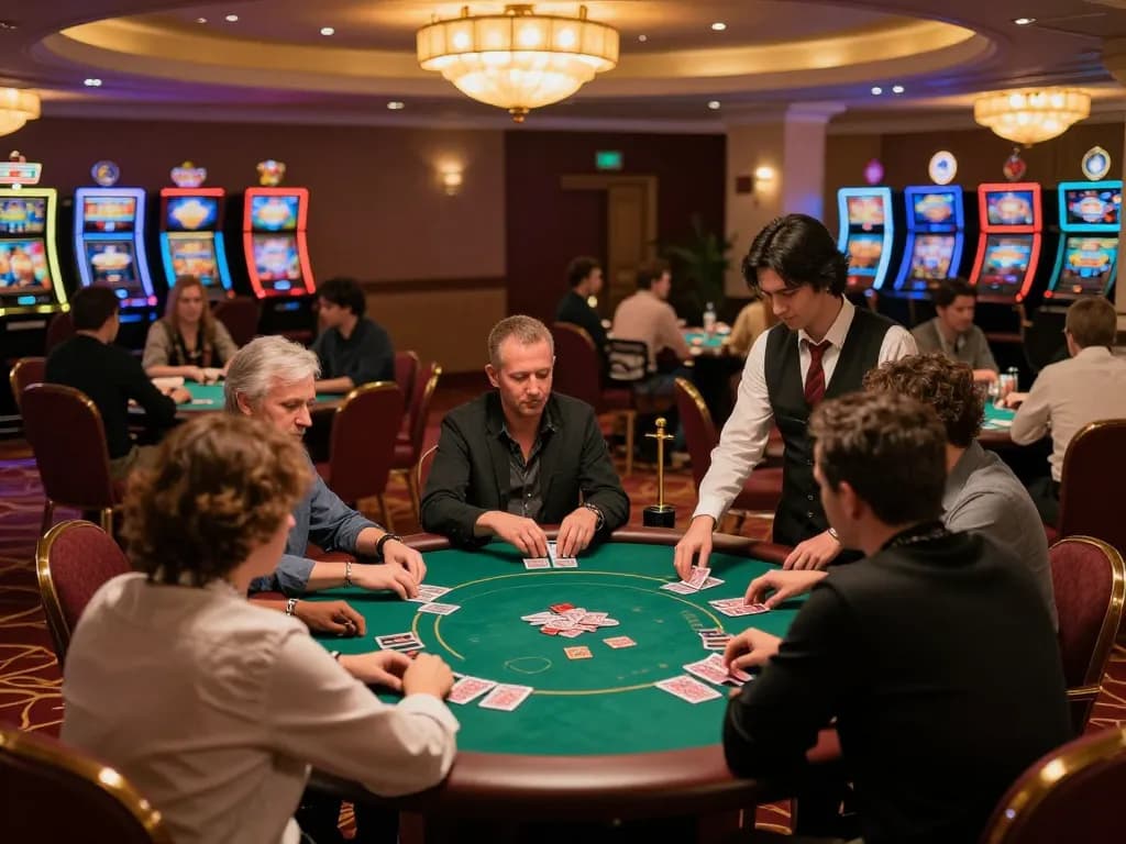 Players enjoying a thrilling game at the SC88 poker tables amidst captivating casino atmosphere