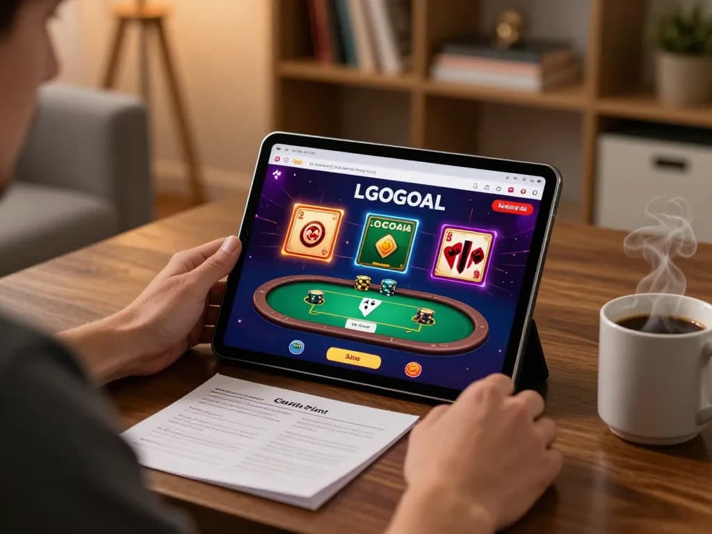 Player engaging in online gambling on the LGOGOAL platform with strategy notes and a cozy atmosphere.