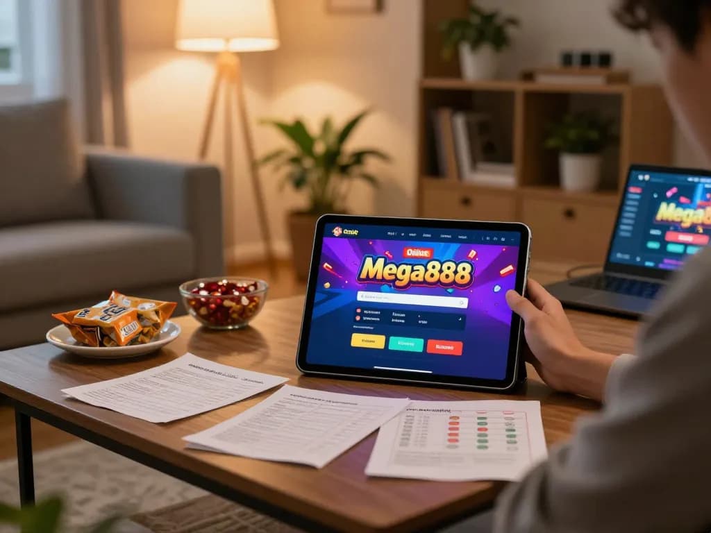 Using the mega888 online login to access exciting casino games on a tablet in a cozy home setting