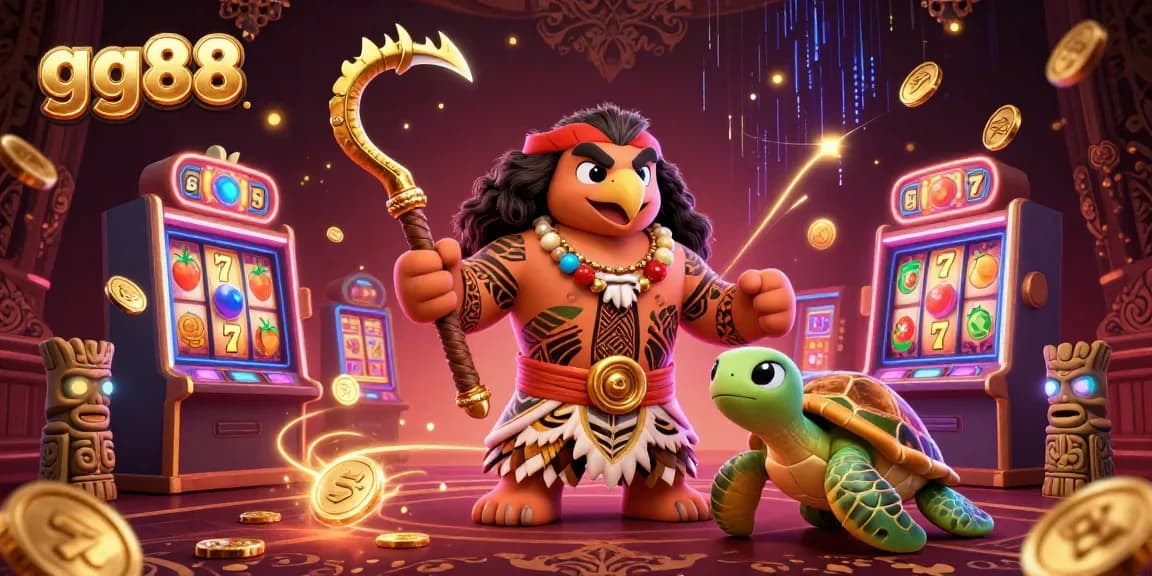 Join the thrill with gg88 as the demigod hawk and turtle celebrate big wins at slot machines.