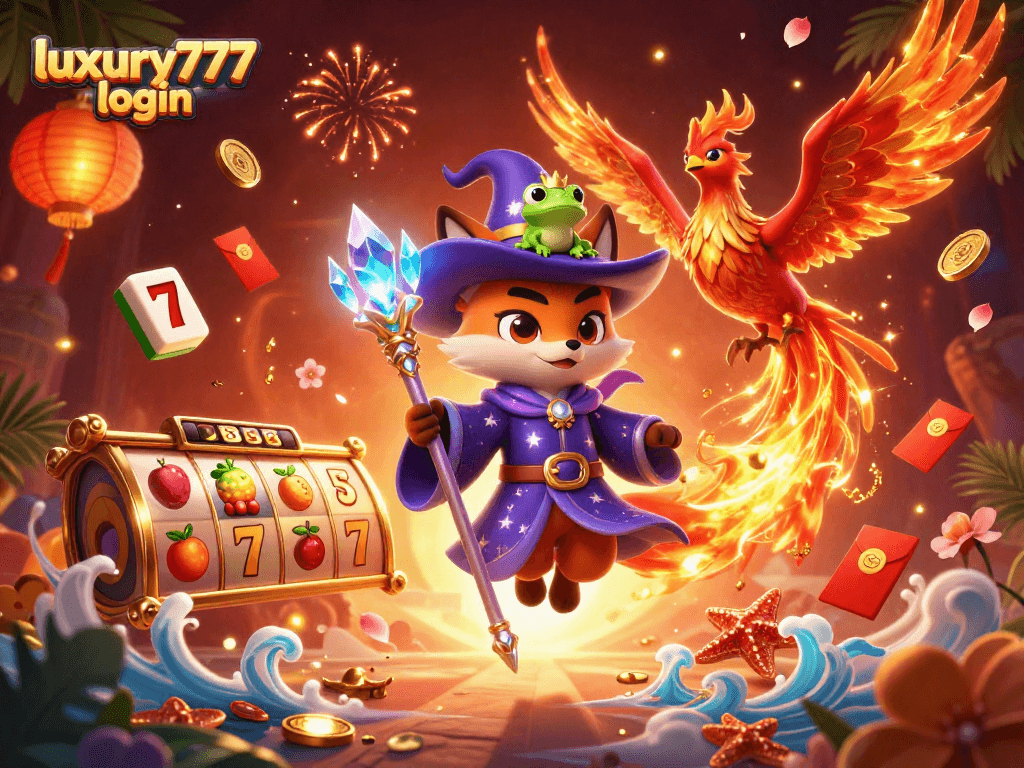 luxury777 login sebagai ilustrasi menuju dunia kasino dengan slot dan simbol keberuntungan.