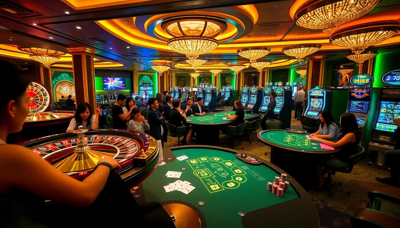 Experience the thrill of gaming at TR88 with experts placing their bets at the casino tables.